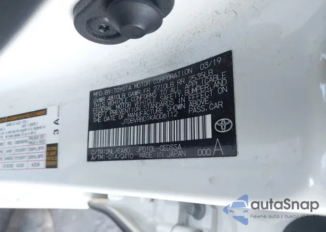 2019 Toyota Mirai from USA, damaged, VIN JTDBVRBD1KA006112